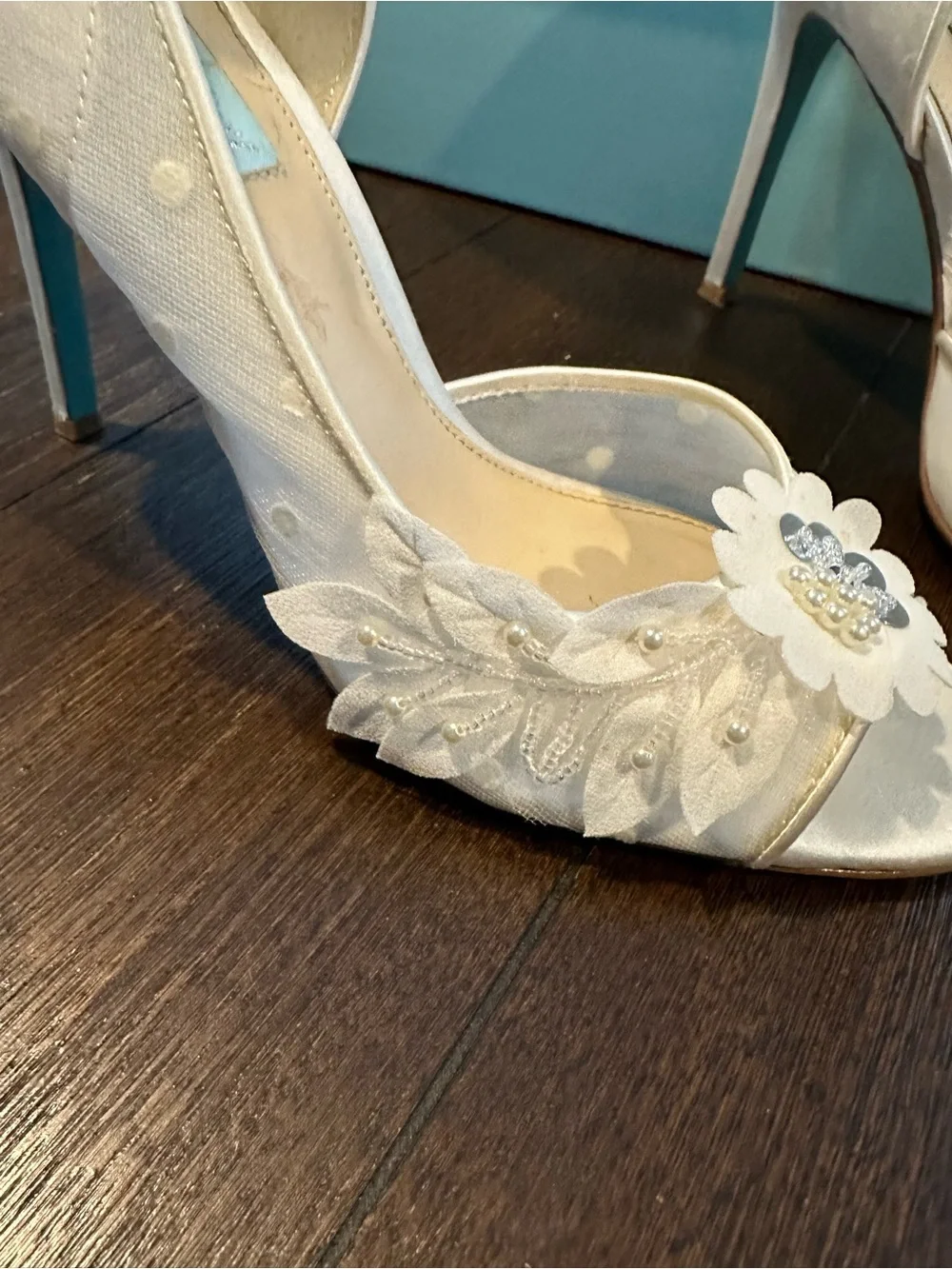 Betsey Johnson Anise Ivory Floral Embellished Heels with Box